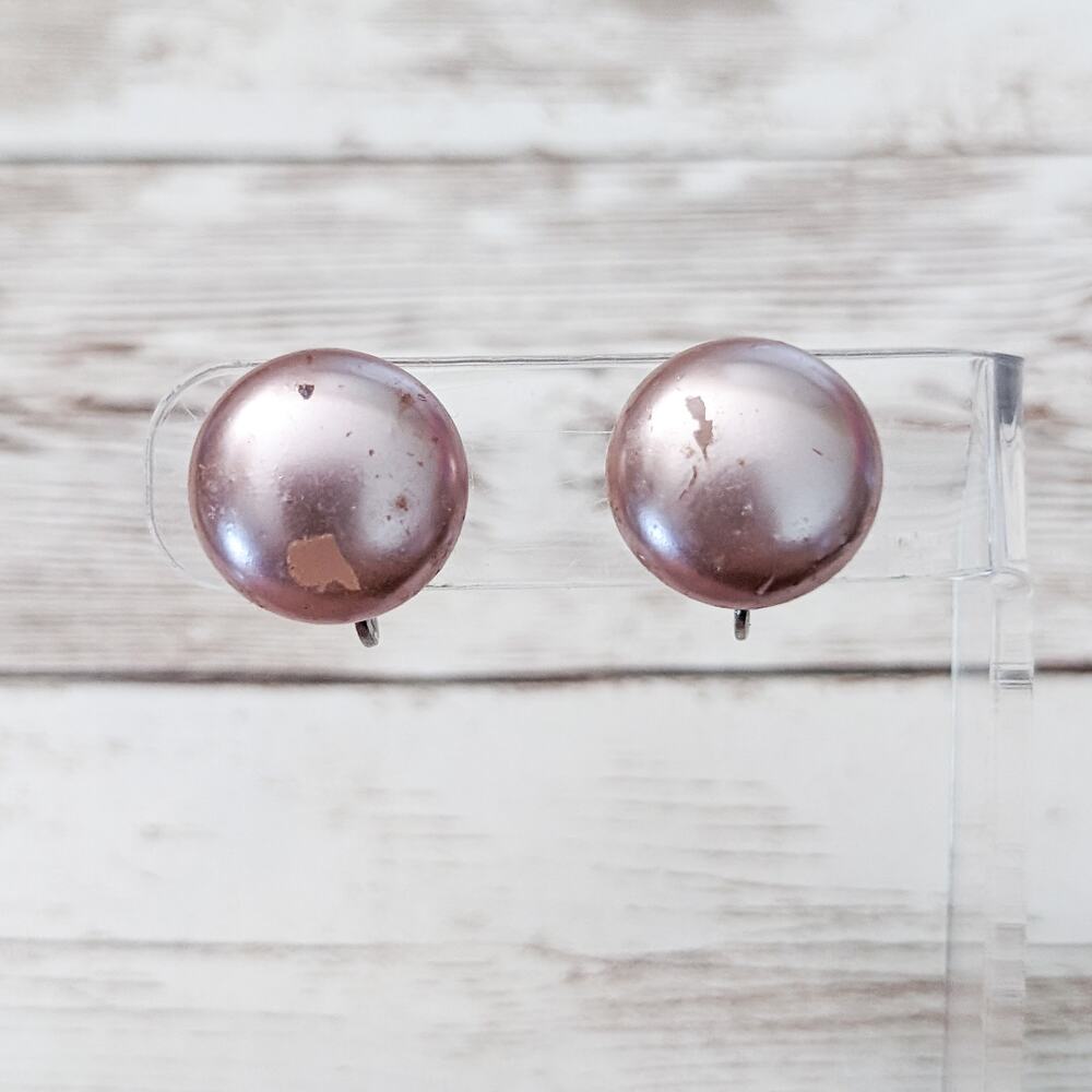 Vintage Screw On Earrings Pink Pearlescent - Poor Condition